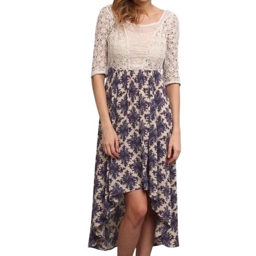 Free People Lonesome Dove Hi-Lo Crochet Floral Boho Gypsy Cottage dress Size 4